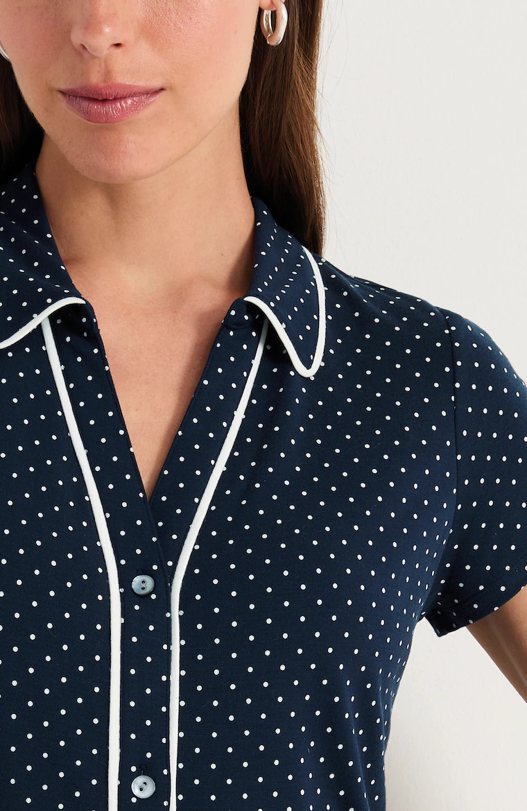 Piped-Trim Polka-Dot Dress | J. Jill
