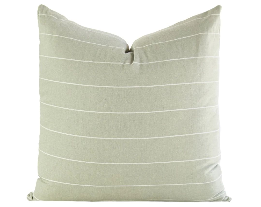 Green Stripe Pillow Cover, Green Linen Pillow Covers 20x20, Green Throw Pillow, Modern Boho Pillo... | Etsy (US)