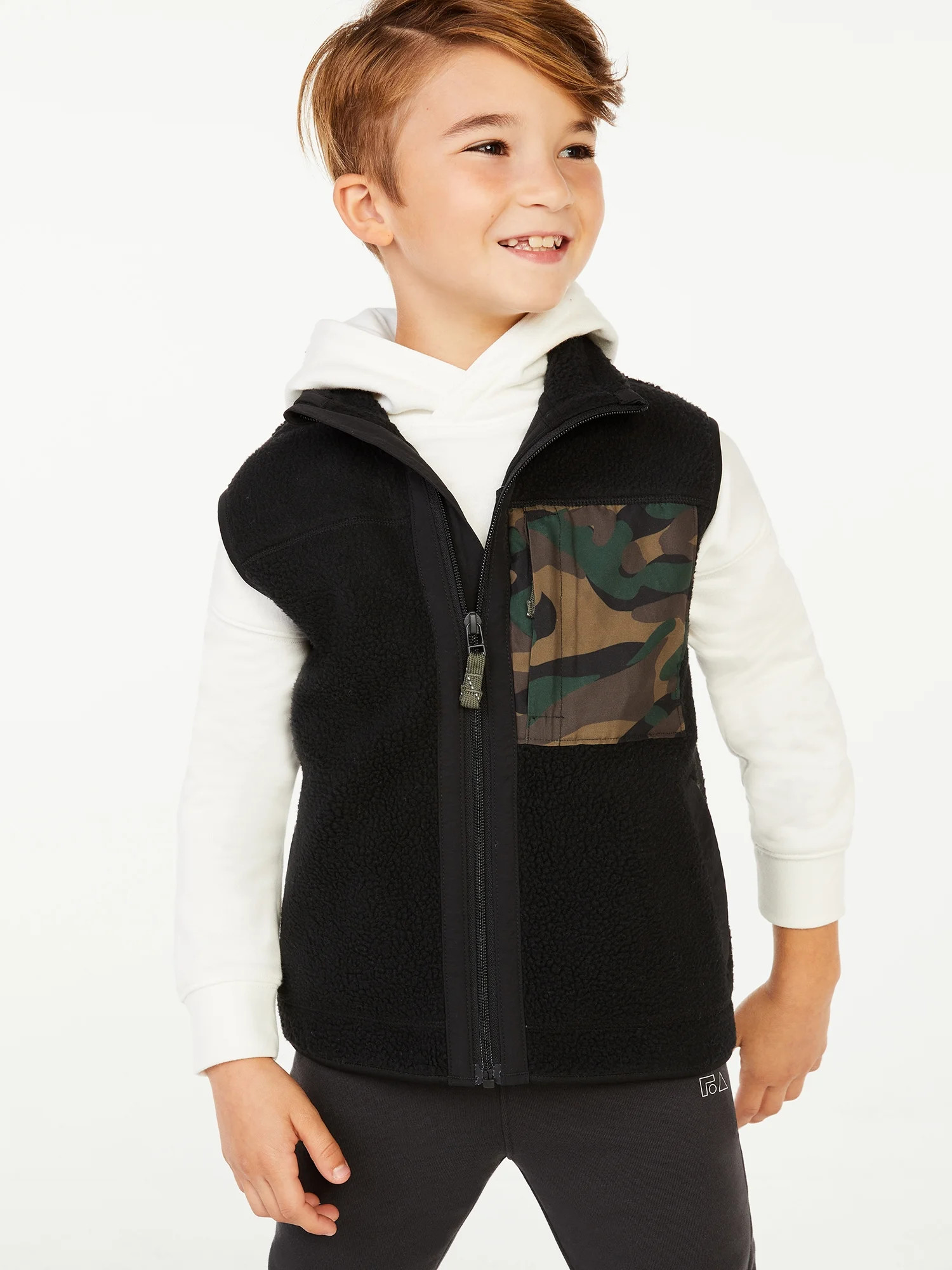 Free Assembly Boys Mock Neck Faux Sherpa Vest, Sizes 4-18 | Walmart (US)