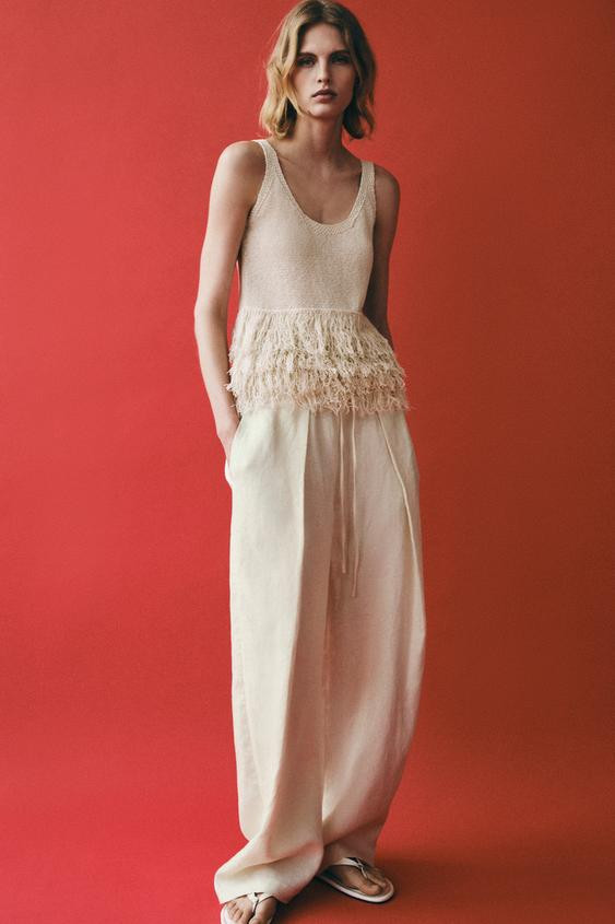 Zara - Fringed Knit Top - Straw - M - Woman | Zara US