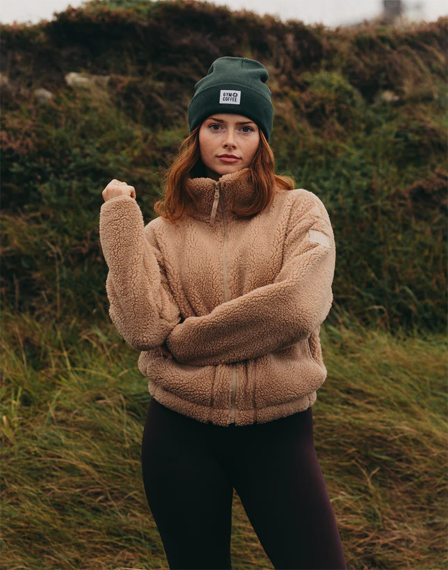 Industry High Collar Fleece Jacket in Sandstone | Gym + Coffee UK & IE - Accelerate - UK