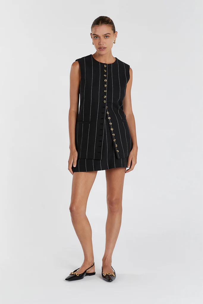 CARA BLACK PINSTRIPE VEST | DISSH