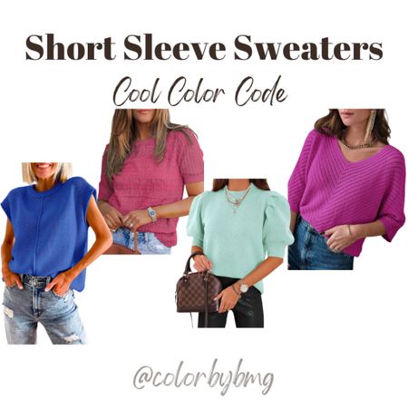 Short sleeve sweaters for a Cool Color Code. 

Colors to choose: 
1. Navy
2. A Hot Pink
3. A Mint Green 
4. Purple

Cool Winter
Cool Summerr

#LTKSpringSale #LTKfindsunder50