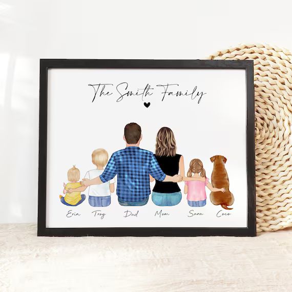 Custom Family Portrait with Pets, Personalized Family Portrait, Gift for Mom from Daughter, Gift ... | Etsy (US)