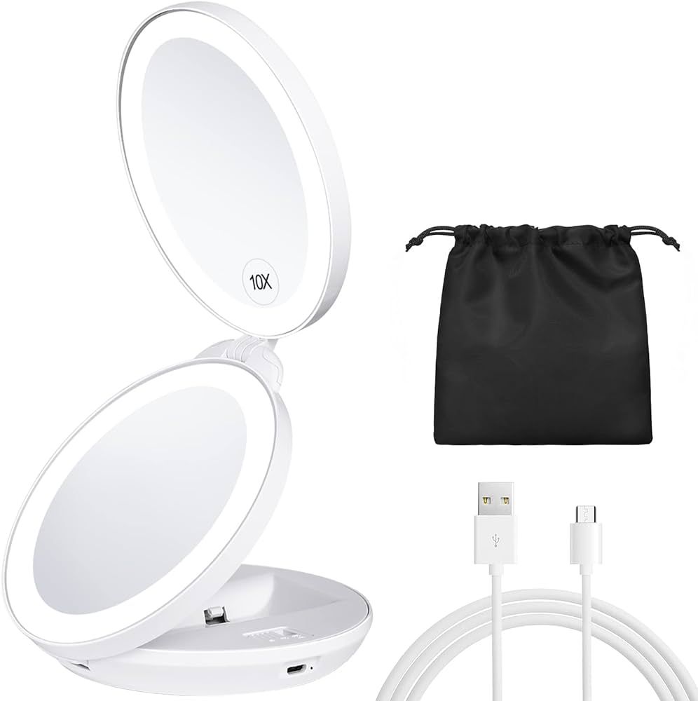 KEDSUM Upgraded Rechargeable Lighted Travel Makeup Mirror, 1X/10X Travel Magnifying Mirror with L... | Amazon (US)
