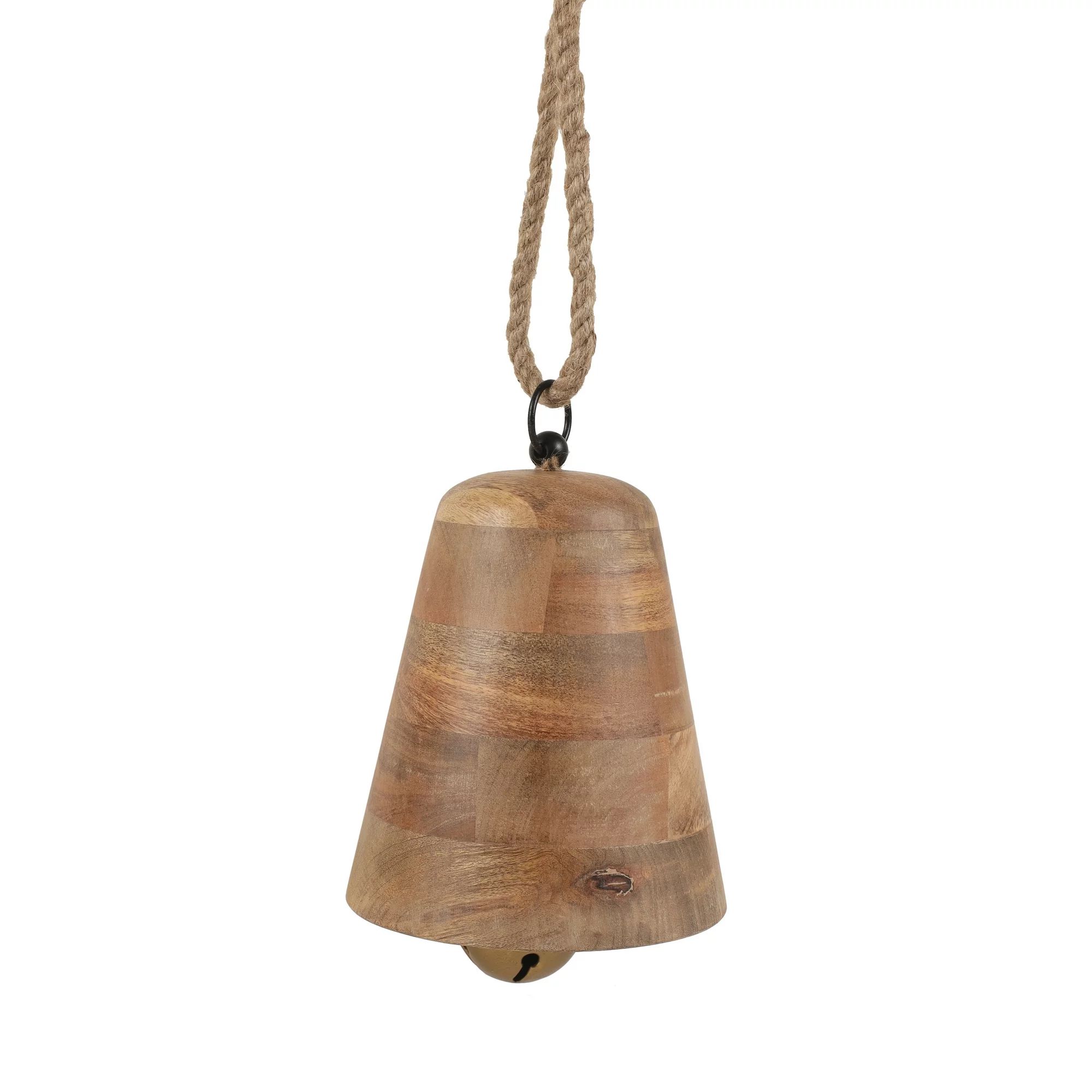 8.5" Holiday Time Natural Finished Wood Metal Hanging Bell With Rope Handle. - Walmart.com | Walmart (US)