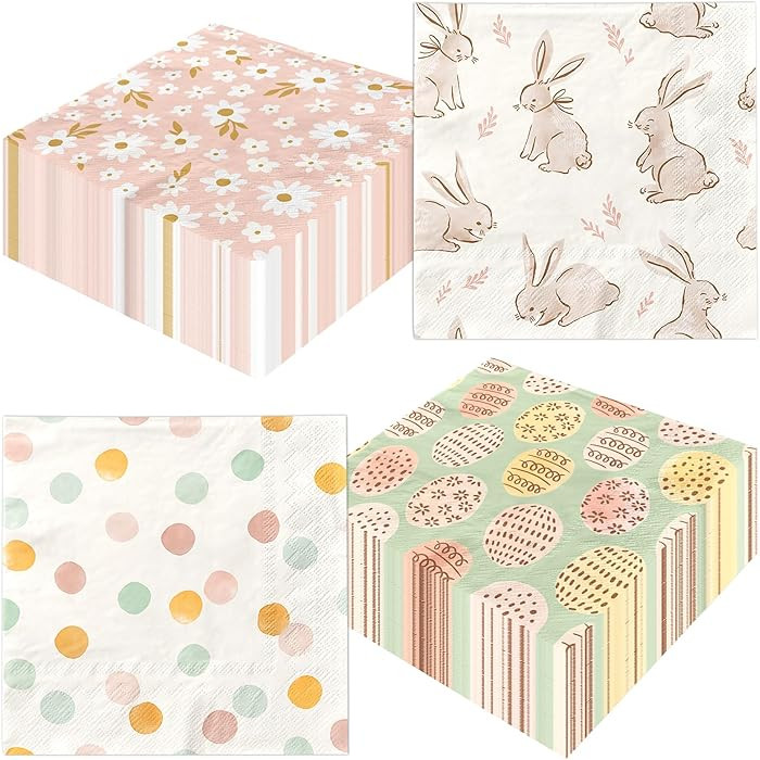 40Pcs Easter Napkins Paper with Happy Easter Bunny Eggs Hunt Daisy Bunny Napkin for Spring Party ... | Amazon (US)