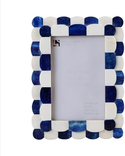 Handicrafts Home 4 by 6 Picture Frame, Blue White Handmade Scallop pattern Bone inlay Photo Frame... | Amazon (US)