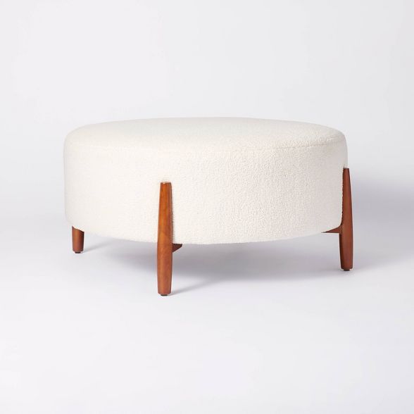 Elroy Sherpa Round Cocktail Ottoman with Wood Legs Cream - Threshold™ designed with Studio McGe... | Target