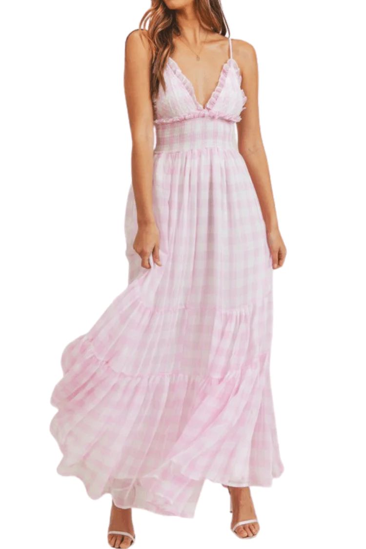 Kenzi Pink Gingham Maxi Dress | Confête