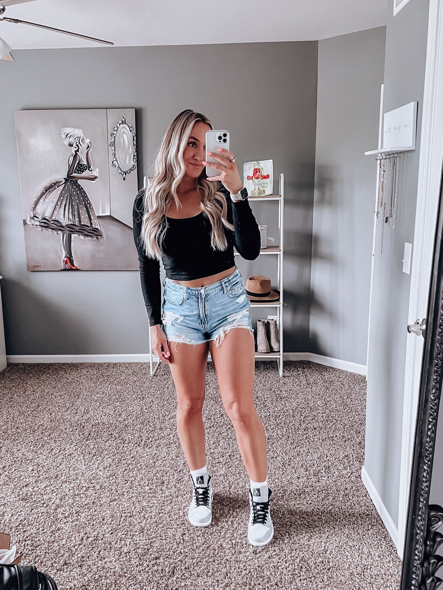 Date night outfit, girls night outfit, casual outfit, long sleeve shirt, long sleeve crop top, black top, black shirt, neutral outfit, nike sneakers, white sneakers, white shoes, white gym shoes, nike gym shoes, jeans and a top, cute outfit ideas, outfit inspo, jean shorts, denim shorts, cutoffs, Jordan’s, dunks, Jordans, Nikes, concert outfit idea, country concert outfit

#LTKFindsUnder50 #LTKFindsUnder100 #LTKStyleTip