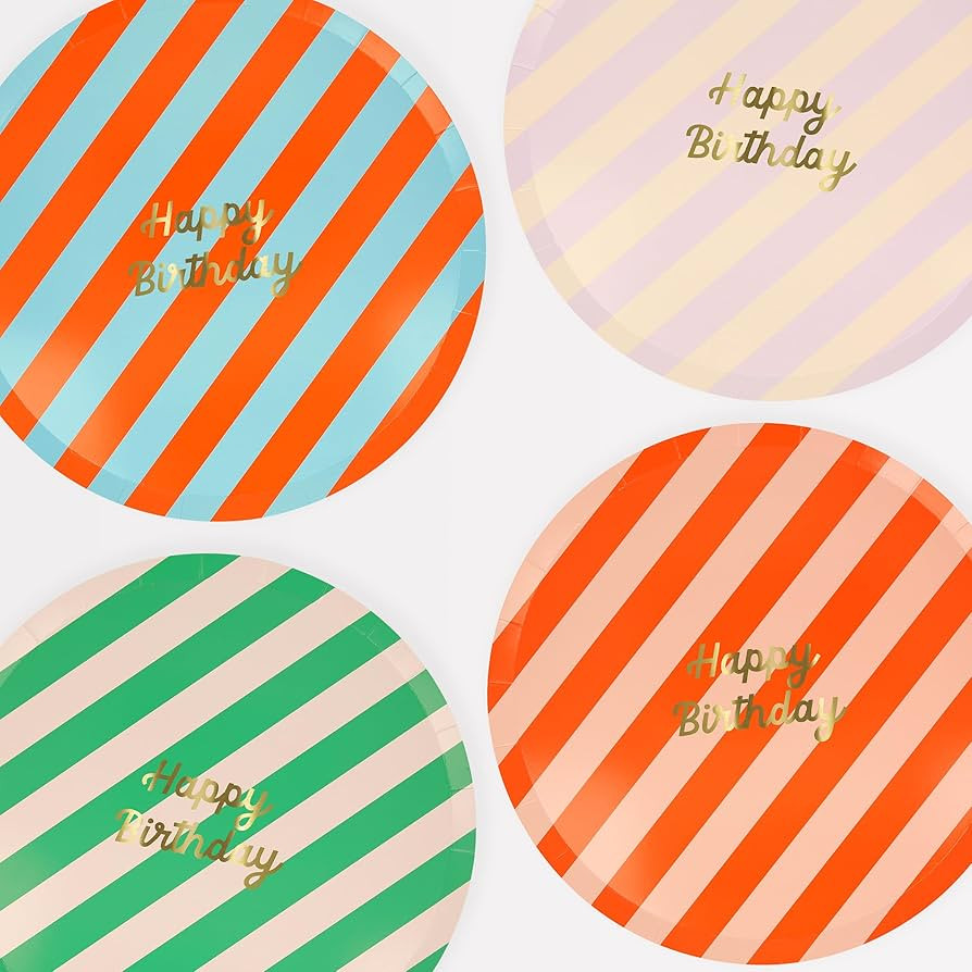 Meri Meri Happy Birthday Plates, Pack of 8 Disposable Paper Plates, Available in 2 Sizes and a Va... | Amazon (US)