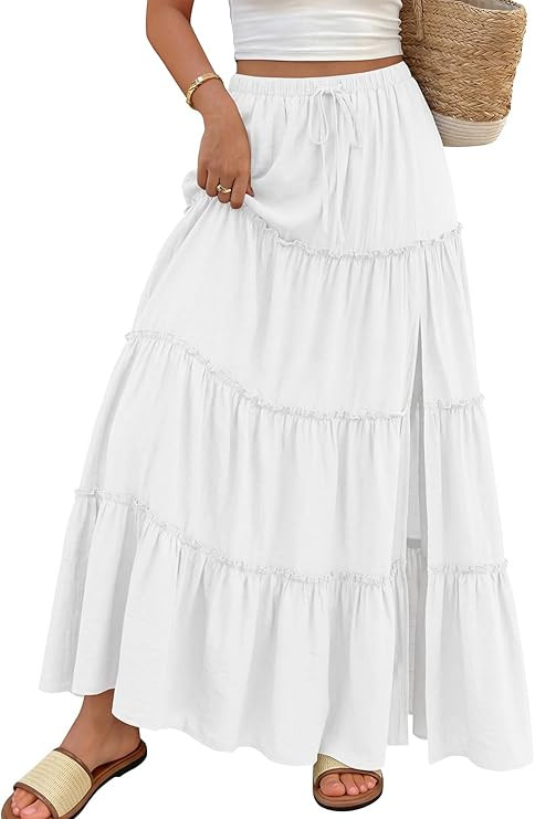 Trendy Queen Long Skirts for Women Slit Maxi Boho Skirt Summer Vacation Outfits A-Line Dress with... | Amazon (US)