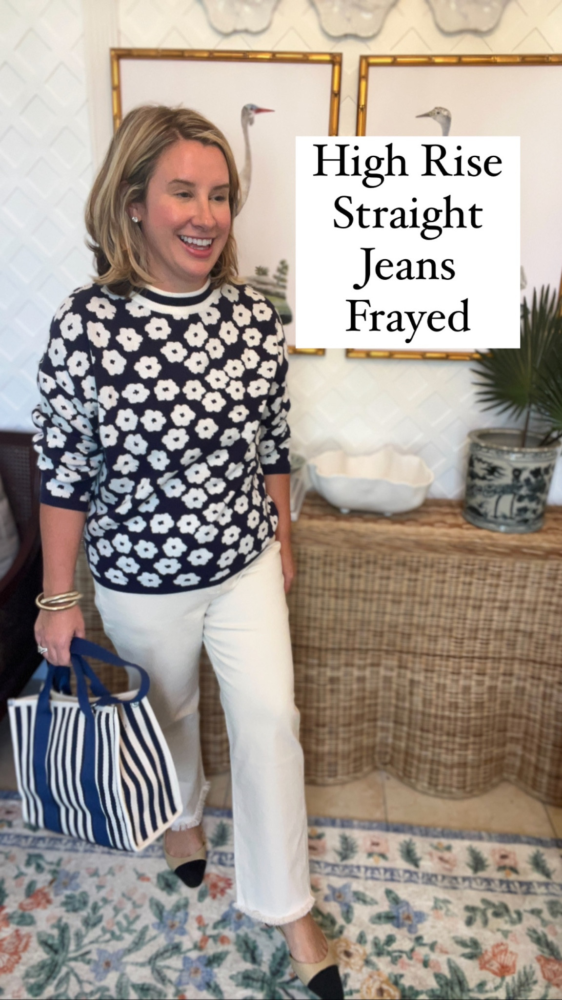 Blue and white, classic style, white jeans, wearing a 12. Runs tts  

#LTKunder50 #LTKsalealert