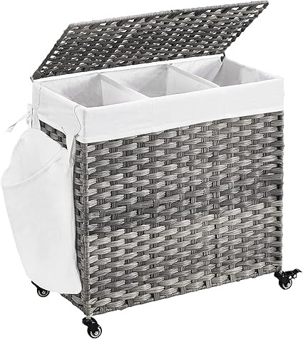 SONGMICS Laundry Hamper, Handwoven Laundry Basket, 140L Rattan Style with 3 Compartments, Removab... | Amazon (US)