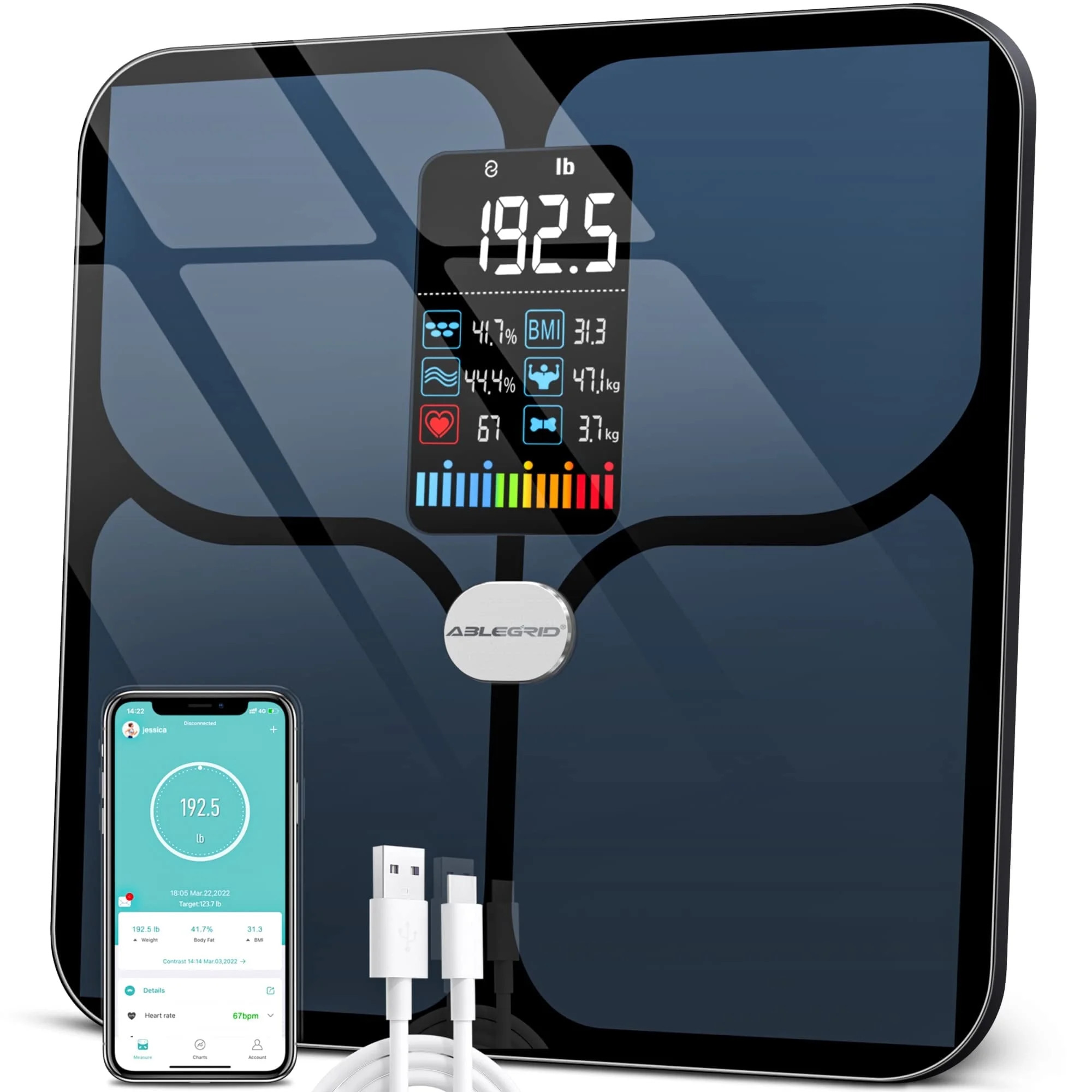 ABLEGRID Digital Body Weight Scales, Smart Bathroom Scale for Body Weight and Fat, Large Display,... | Walmart (US)