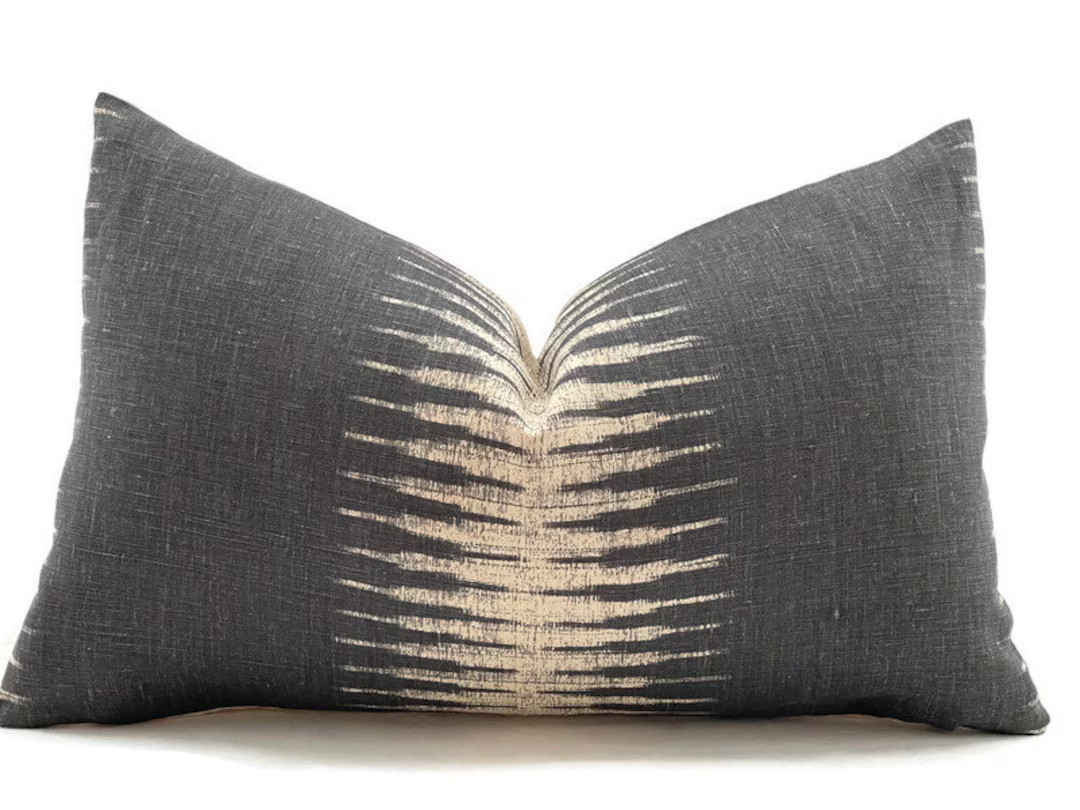 Peter Dunham Ikat Pillow Cover in Charcoal Black Pillow - Etsy | Etsy (US)