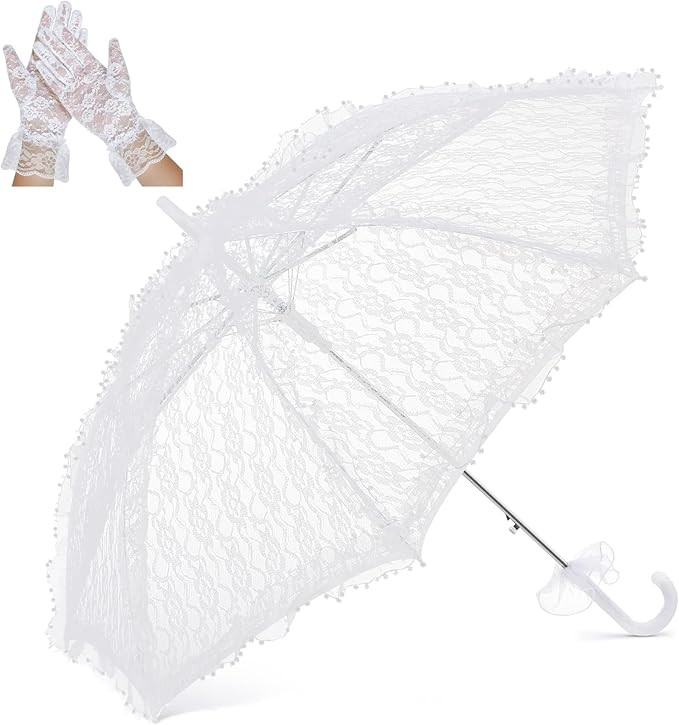 Lace Parasol Umbrella and Lace Gloves Set Wedding Bridal Umbrella for Decoration Tea Party Costum... | Amazon (US)