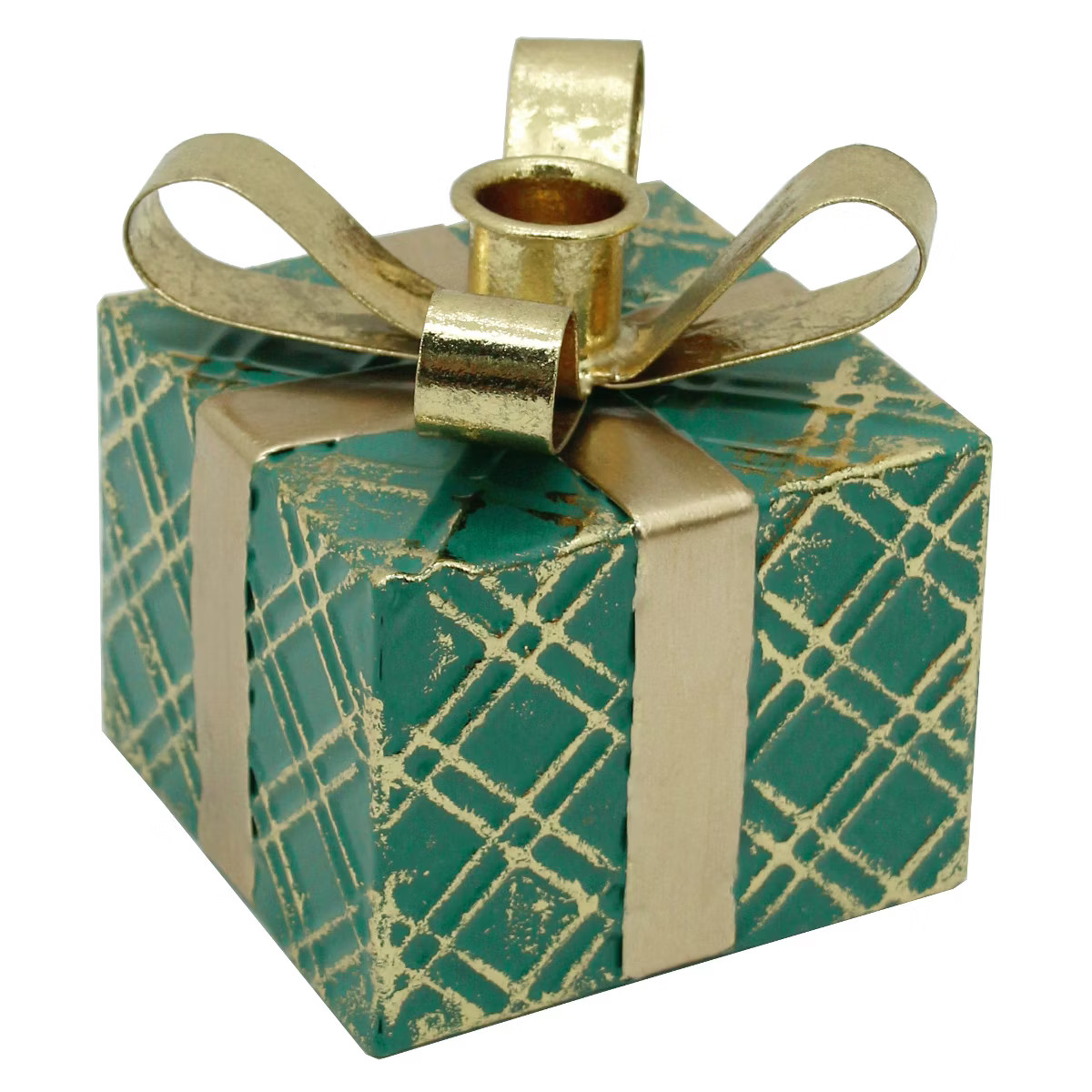 Northlight 4.5" Green Metal Gift Box Christmas Taper Candle Holder | Target