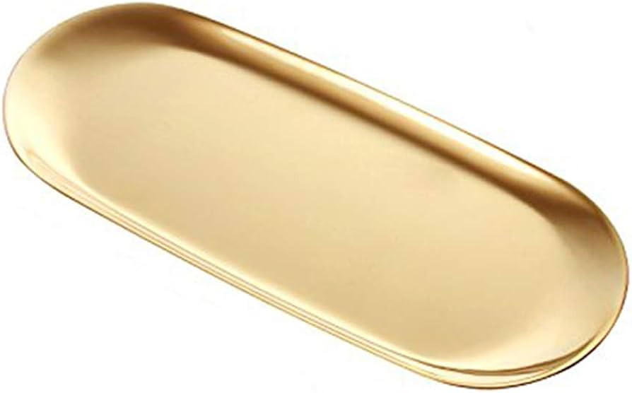 Gold Decorative Tray(12 Inch) - Hand Towel Storage Tray, Jewelry Tray,Stainless Steel,Oval | Amazon (US)
