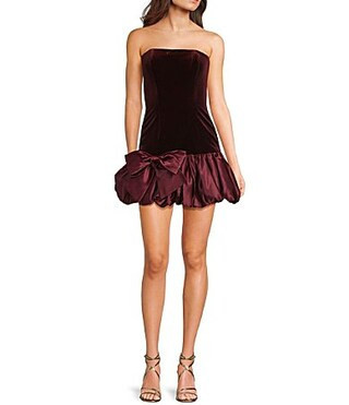 Blondie Nites Velvet Strapless Drop Waist Satin Bubble Bow Dress - 1 | Dillard's