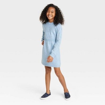Girls&#39; Crochet Sweater Dress - Cat &#38; Jack&#8482; Light Blue S | Target