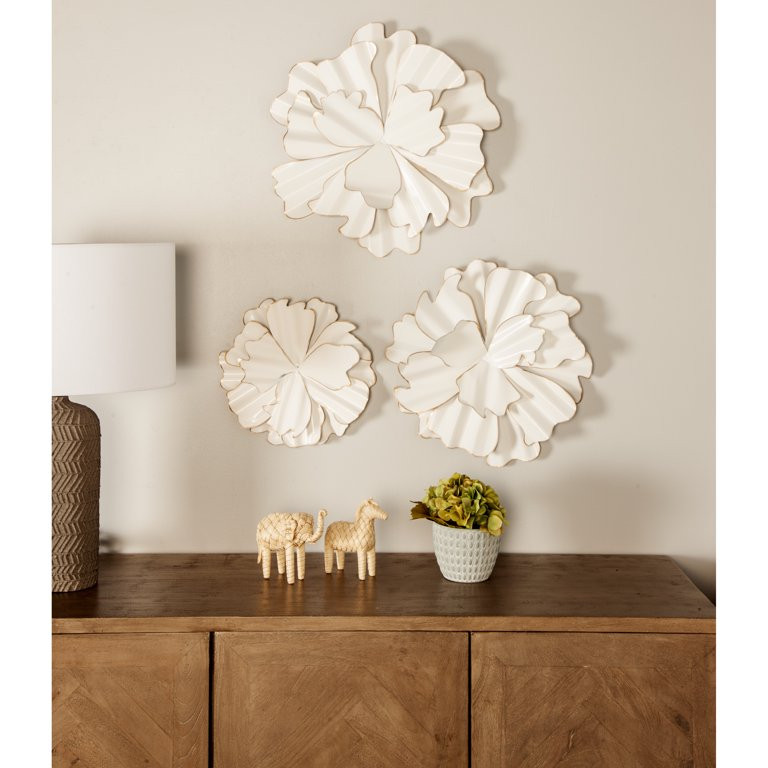 DecMode White Metal Floral Wall Decor (3 Count) | Walmart (US)