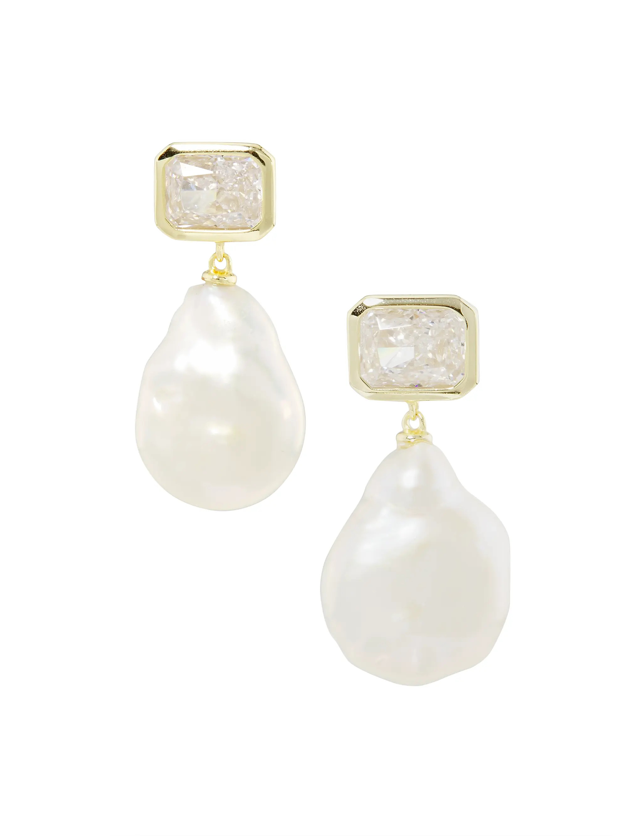 Cleo 14K-Gold-Plated, Cubic Zirconia & Cultured Freshwater Pearl Drop Earrings | Saks Fifth Avenue