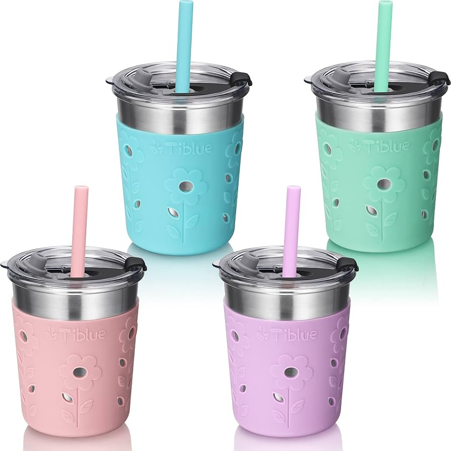 Tiblue Kids & Toddler Cups - Spill Proof Stainless Steel Smoothie Tumblers with Leak Proof Lids, ... | Amazon (US)