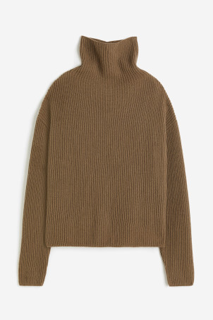 Wool-blend turtleneck jumper - Brown marl - Ladies | H&M GB | H&M (UK, MY, IN, SG, PH, TW, HK)