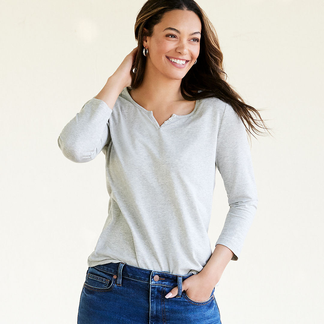 Women's 3/4 Sleeve Lightweight Jersey Henley Top | Lands' End (US)