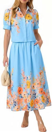 Tankaneo Womens 2 Piece Floral Skirt Sets Puff Sleeve Blouse and Elastic Waist Matching Set Vacat... | Amazon (US)