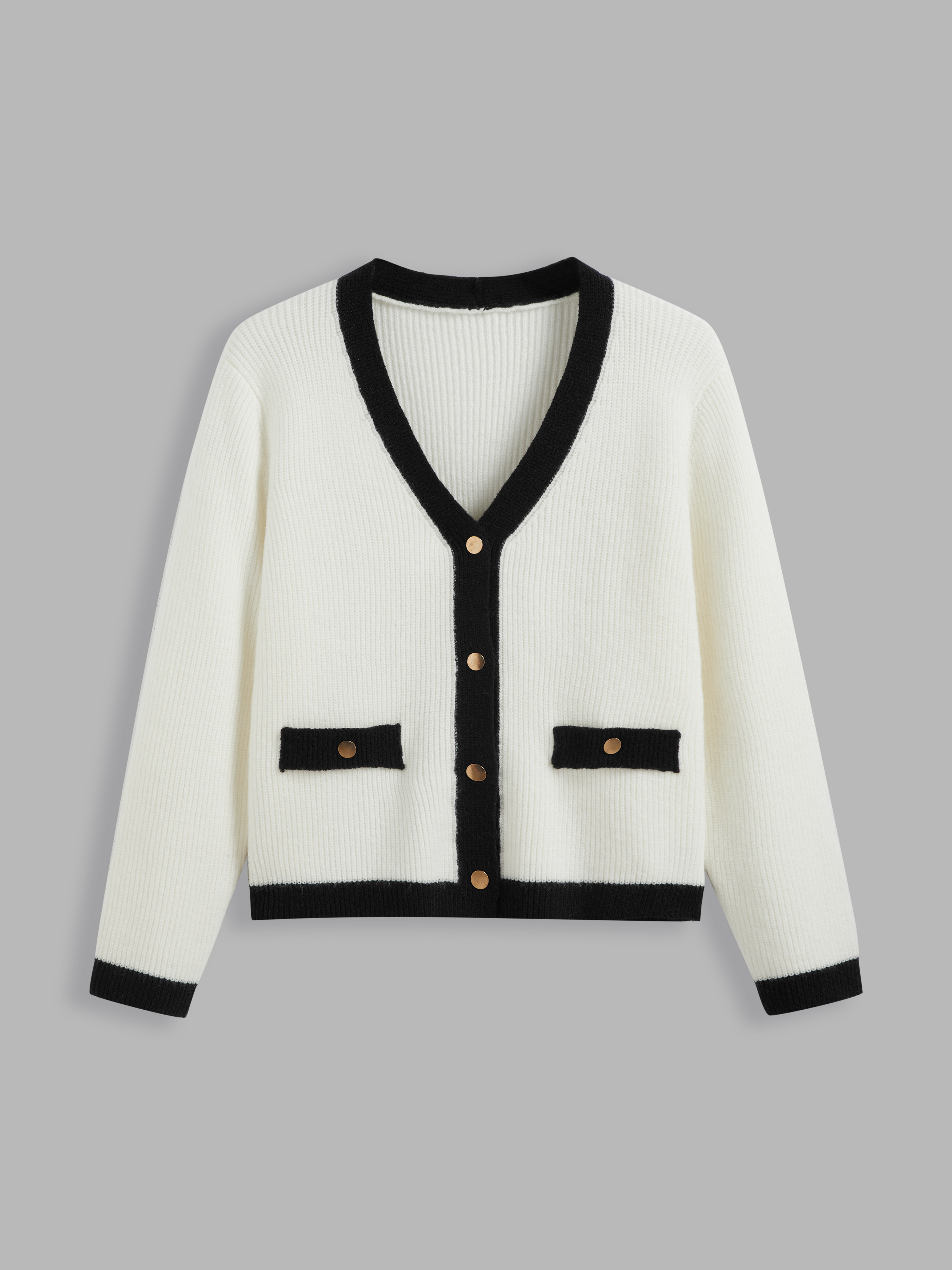 Knit Fabric Knit V-neck Solid Contrasting Binding Cardigan Curve & Plus For Daily Casual Date Wor... | Cider