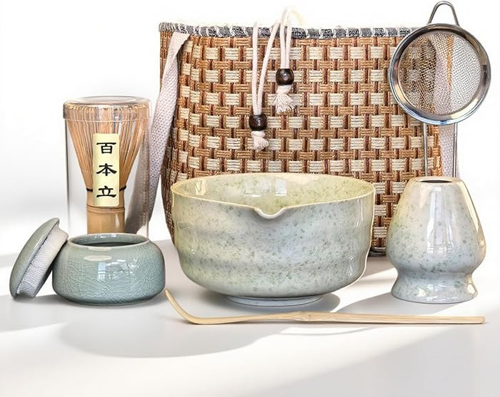 Matcha Whisk Set Portable, 7 Pcs Matcha Tea Kit with Handmade Rattan Bag, Matcha Bowl with Spout,... | Amazon (US)