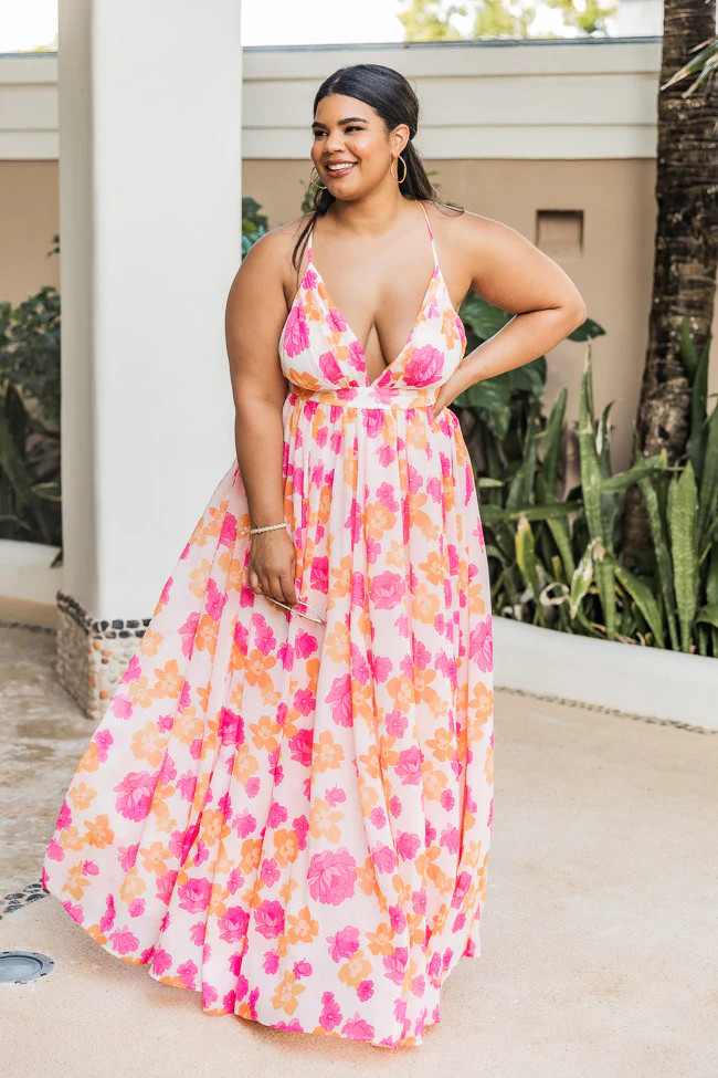 It All Begins With Love Pink/Orange Floral Maxi Dress | The Pink Lily Boutique