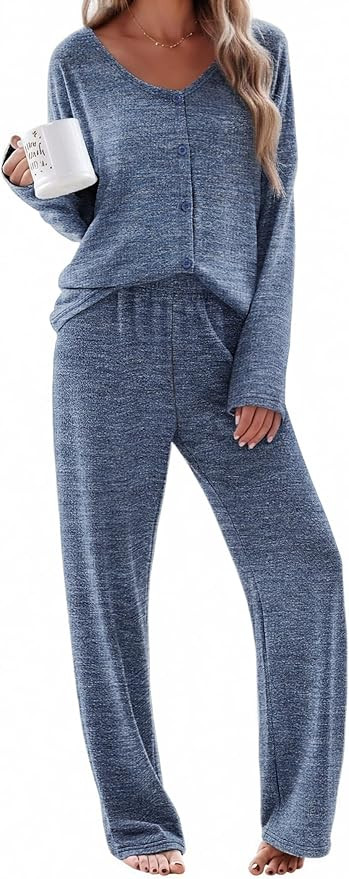 Ekouaer Womens Pajama Sets Button Up Long Sleeve Pjs Soft Lounge Set 2 Piece Sleepwear with Pocke... | Amazon (US)