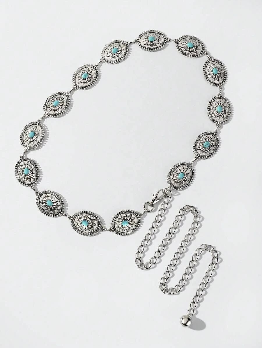 1pc Women Turquoise & Oval Decor Fashionable Chain Belt For Dress Decoration | SHEIN