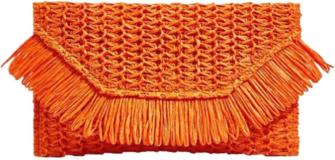 RomanticDesign Women Straw Woven Clutch Lightweight Summer Vacation Beach Bag Tassel Purse for Tr... | Amazon (US)