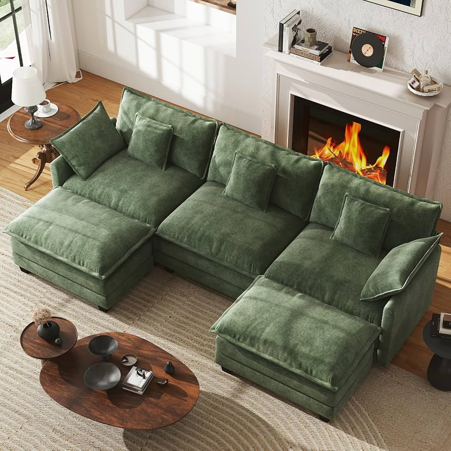 WorthFurni 111.4\u201d Modular Sectional Sofa, U Shape Cloud Couch with 2 Movable Ottoman, Comfy ... | Amazon (US)