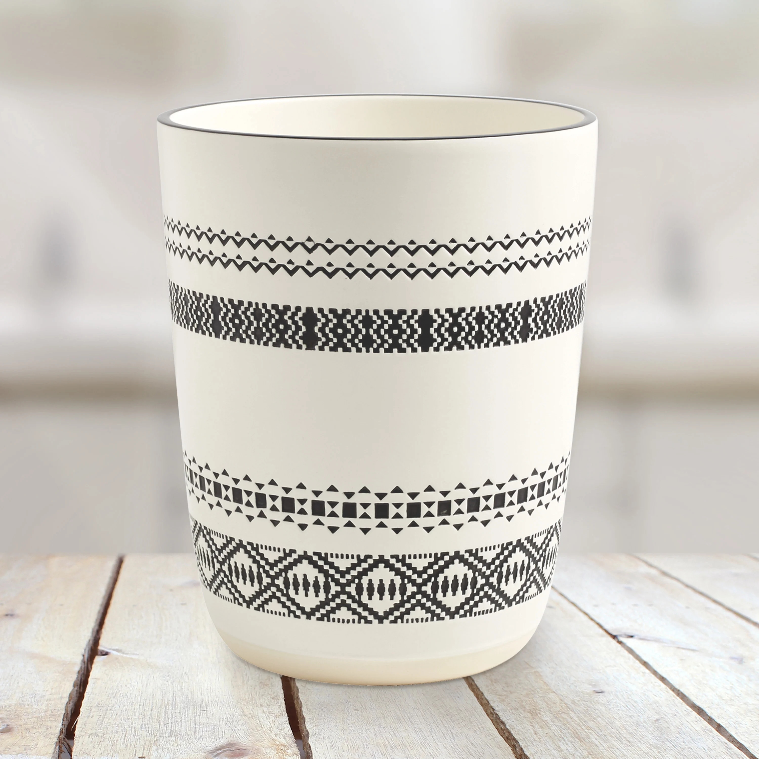 Better Homes & Garden Boho Chic Ceramic Bath Wastebasket, White, Black, 1 Each, Volume Capacity 4... | Walmart (US)