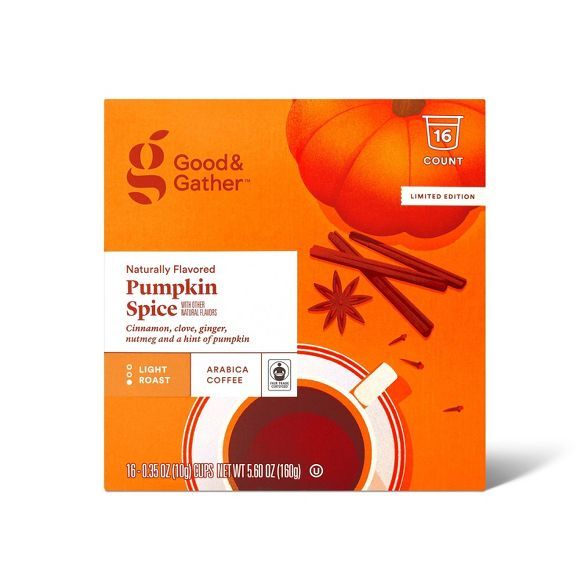 Naturally Flavored Pumpkin Spice Light Roast Coffee  - 16ct Single Serve Pods - Good &#38; Gather... | Target