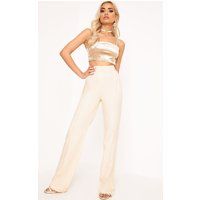Anala Champagne High Waisted Wide Leg Trousers | PrettyLittleThing US