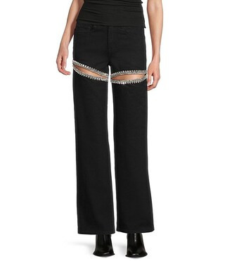 Denim Rhinestone Slit Jeans | Dillard's