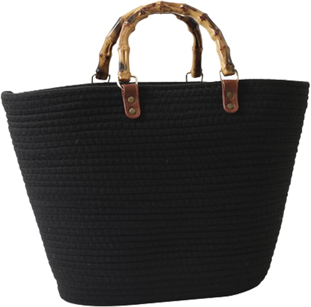 Straw Beach Bag, Straw Tote Bag for Women with Bamboo Handles Summer Vacation Woven Beach Bag Sho... | Amazon (US)