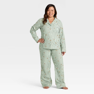 Women's Gingerbread Striped Flannel Long Sleeve Shirt and Pants Holiday Matching Family Pajama Set - Wondershop™ Cream XS | Target