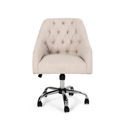 Beige Office Chair With 100% Cover And Swivel Functionality Modern Upholstery | Wayfair North America