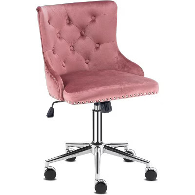 VINGLI Velvet Office Chair - Modern Upholstered Desk Chair with Adjustable Height, Tilting Mechanism, and Rolling Wheels - Pink | Target
