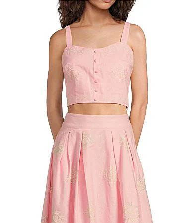 A Loves A Woven Embroidered Sleeveless Tank Strap Sweetheart Neckline Cropped Coordinating Bralette Top - S | Dillard's
