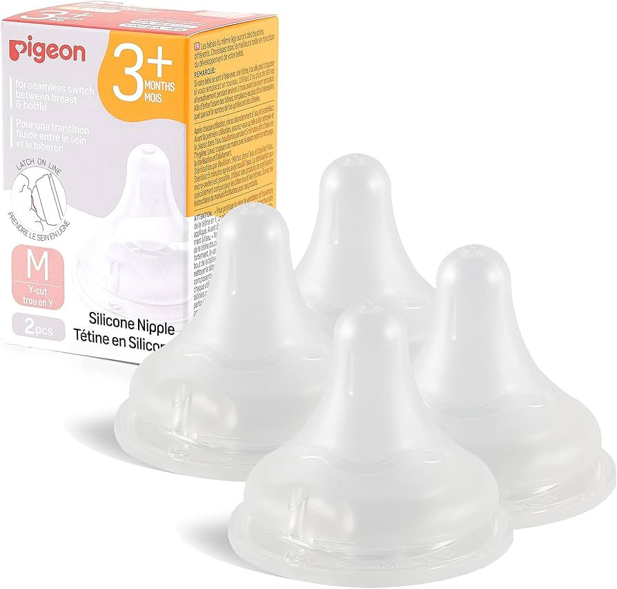 Pigeon Silicone Nipple (M) with Latch-On Line, Natural Feel, 3+ Months, 4 Counts | Amazon (US)