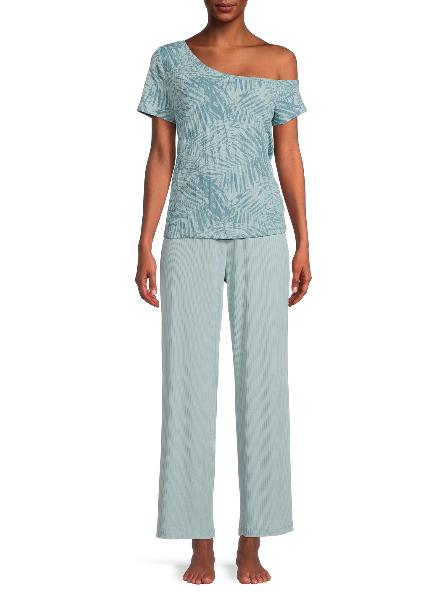 Secret Treasures Women's Off The Shoulder Tee and Pants Lounge Set, 2-Piece | Walmart (US)